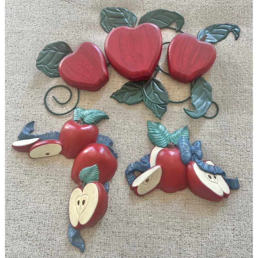 Vintage Homco Apple Wall Decor Set 3pc Red Fruit Country Kitchen 7626 MCMXCVIII